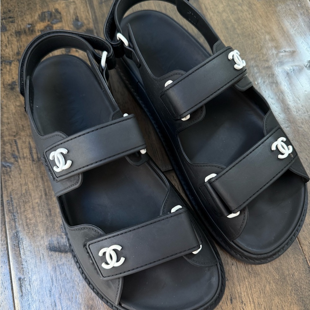 Chanel Black Sandals with Silver Accents